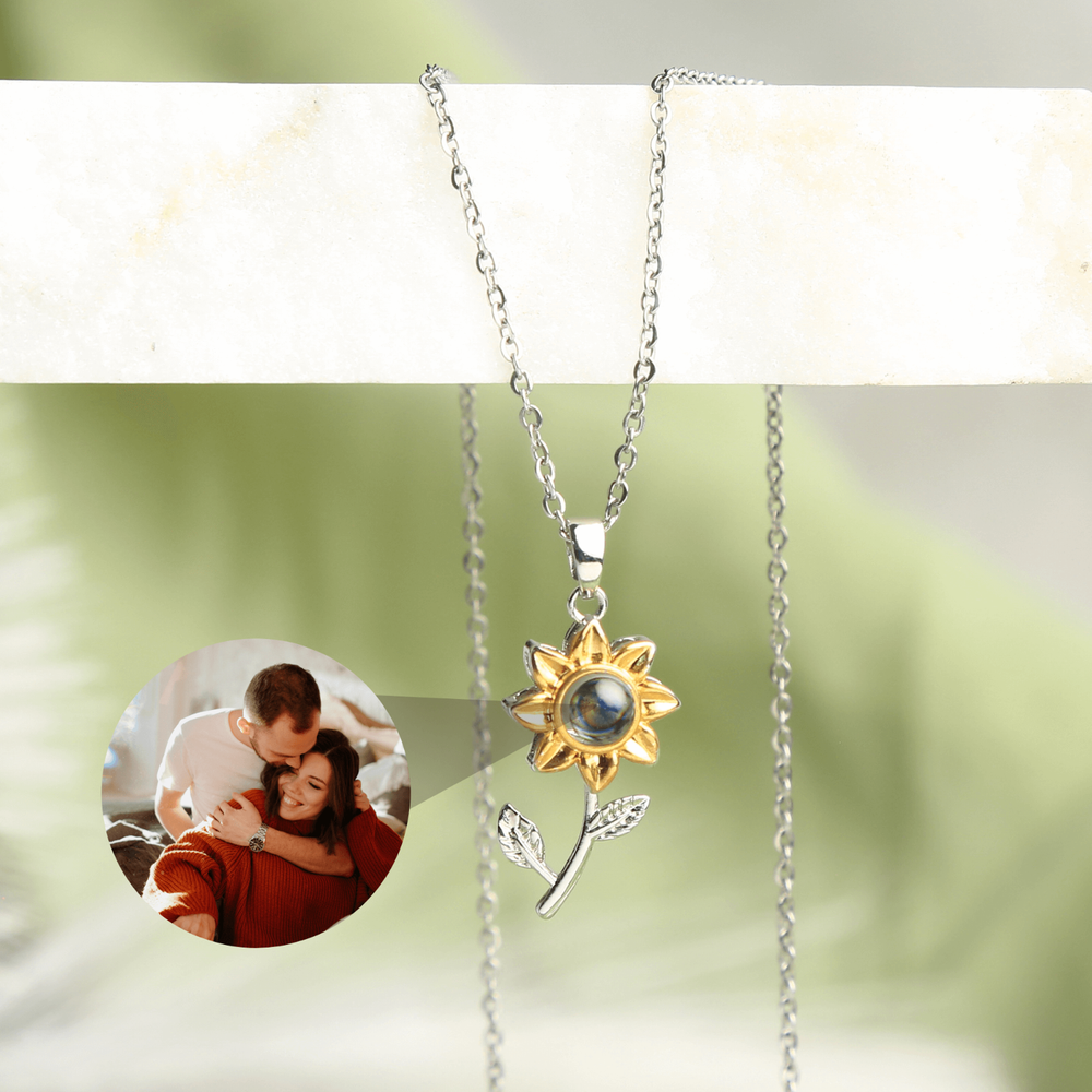Personalized Sunflower Photo Projection Necklace •  Wedding Jewelry for Friend