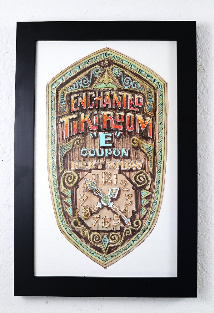 Rare Disney Enchanted Tiki Room E-Coupon Next Show Clock Framed Canvas Giclée Art-image