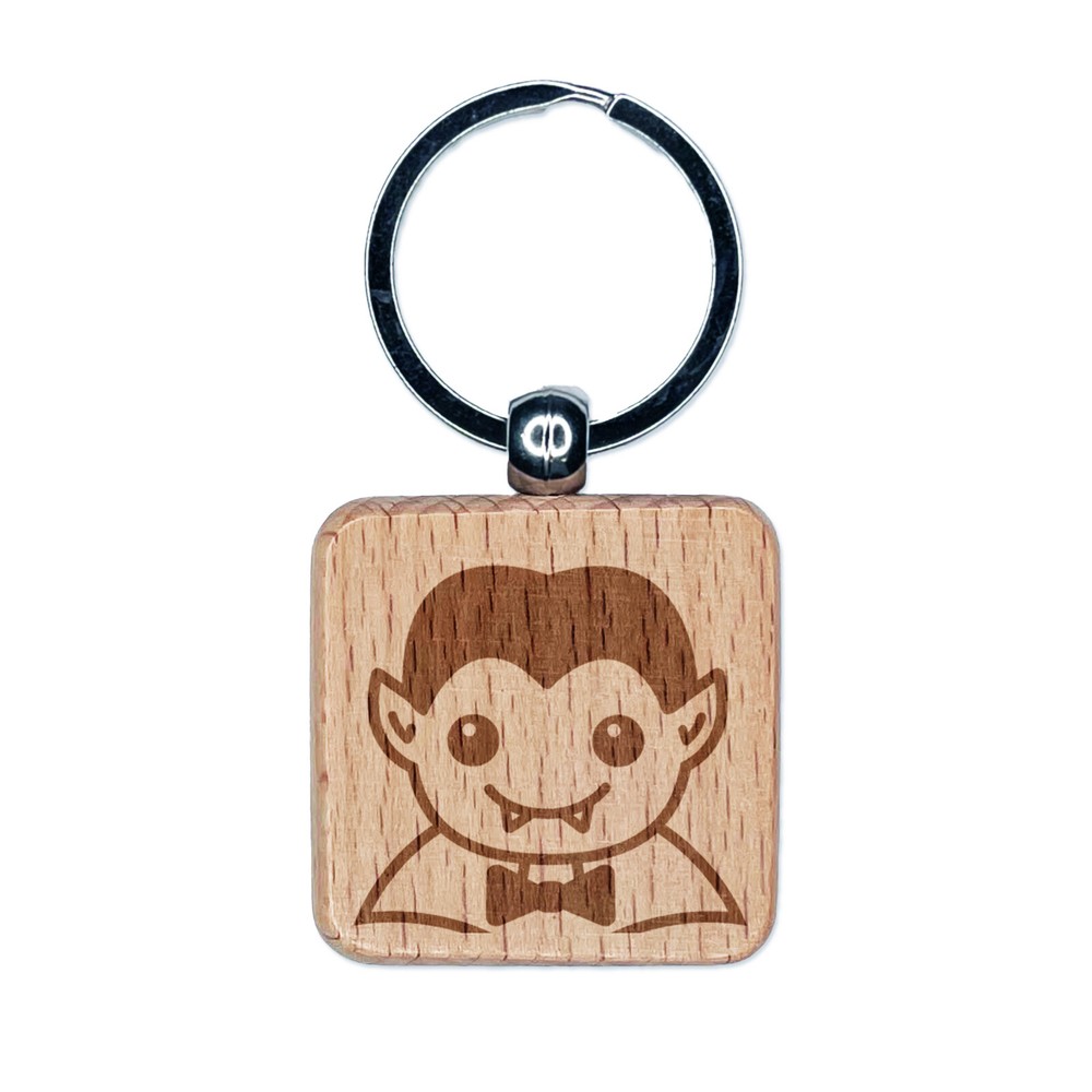 Spooky Dracula Halloween Wooden Keychain Charm with Engraved Design