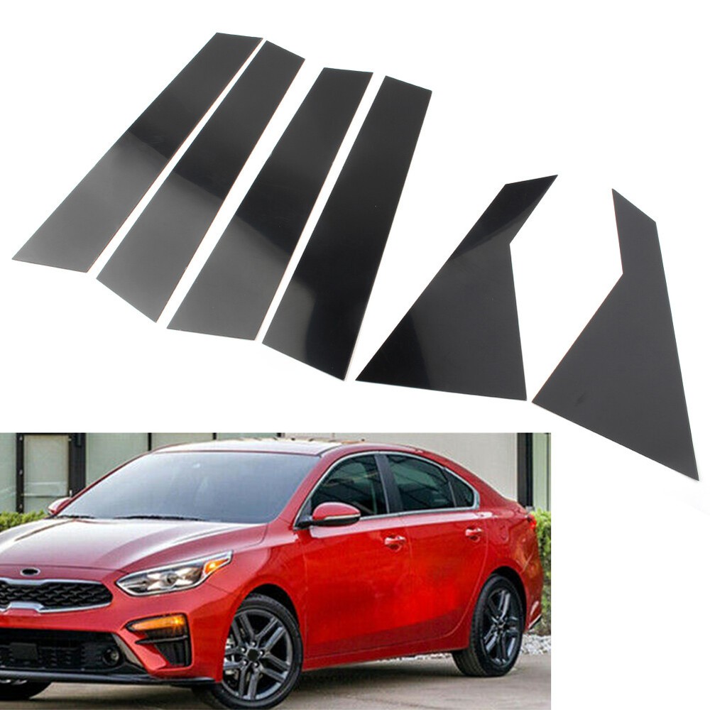 Black For Kia Forte 2019-2024 Sedan 6pc Set Black Pillar Posts Door Window Trim