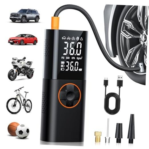 Tire Inflator Portable Air Compressor - 150PSI Fast Cordless Air Pump Orange