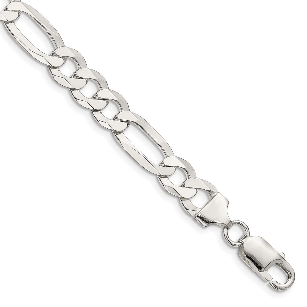 925 Sterling Silver 8.5mm Lightweight Flat Figaro Chain Men's Bracelet 7