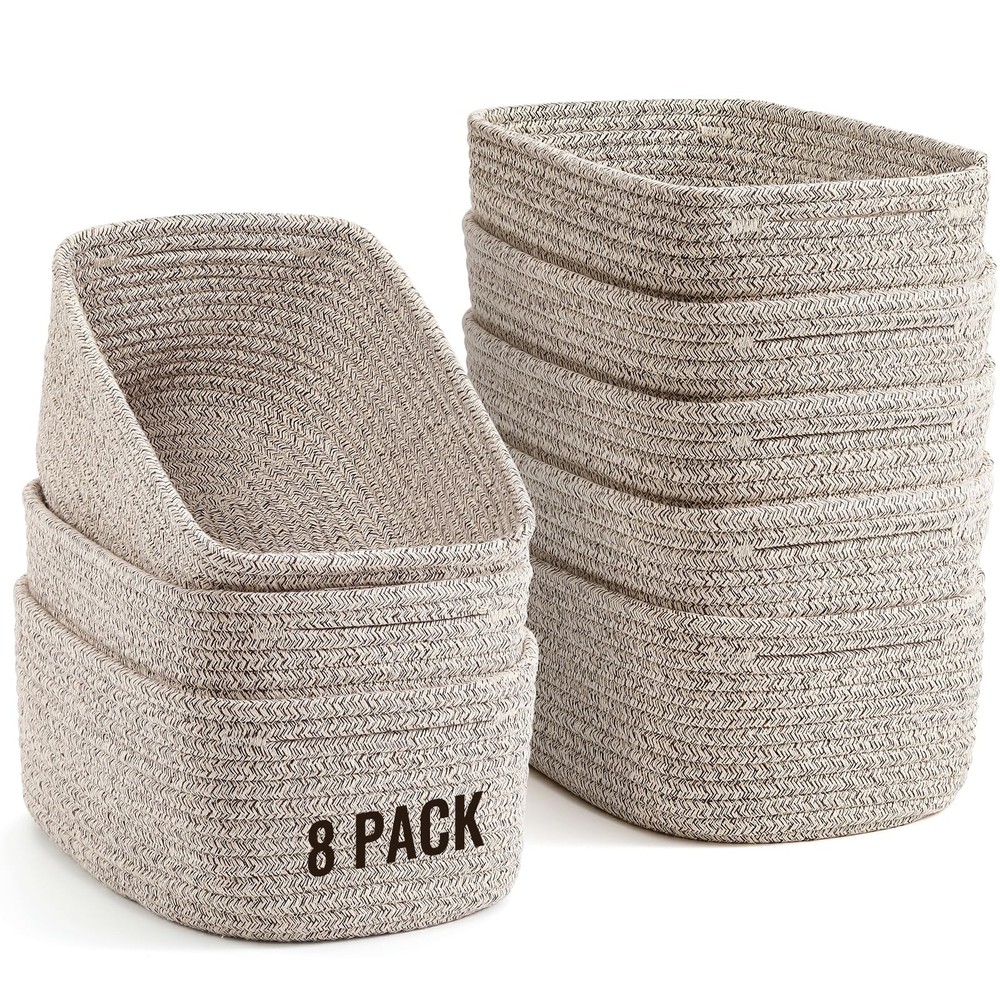 8-Pack Woven Rope Storage Baskets 11.5x7.5x4.7in for Bathroom Organization