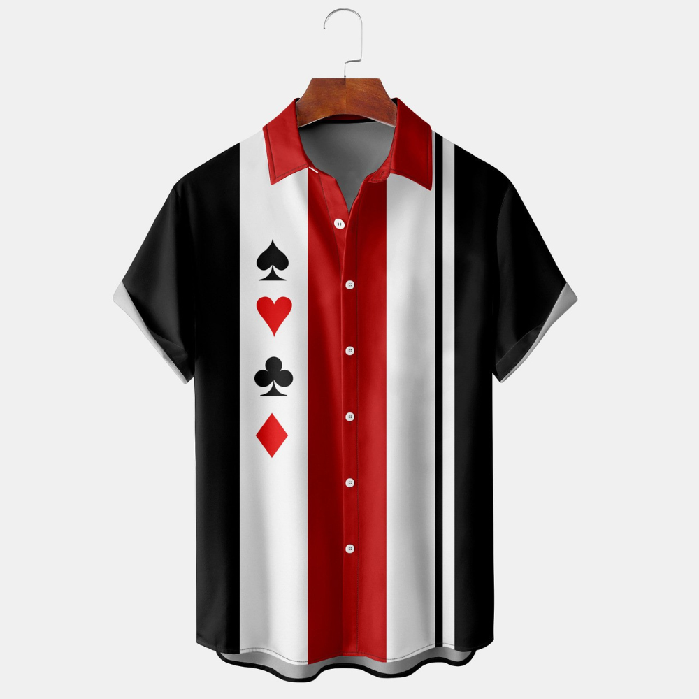 Poker Black Red White Striped Line   Hawaiian Shirt