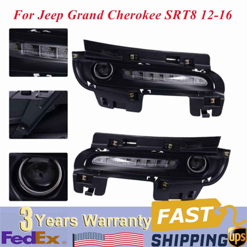 Pair For 2012-16 Jeep Grand Cherokee SRT8 LED Front DRL Bumper Fog Lights Lamps