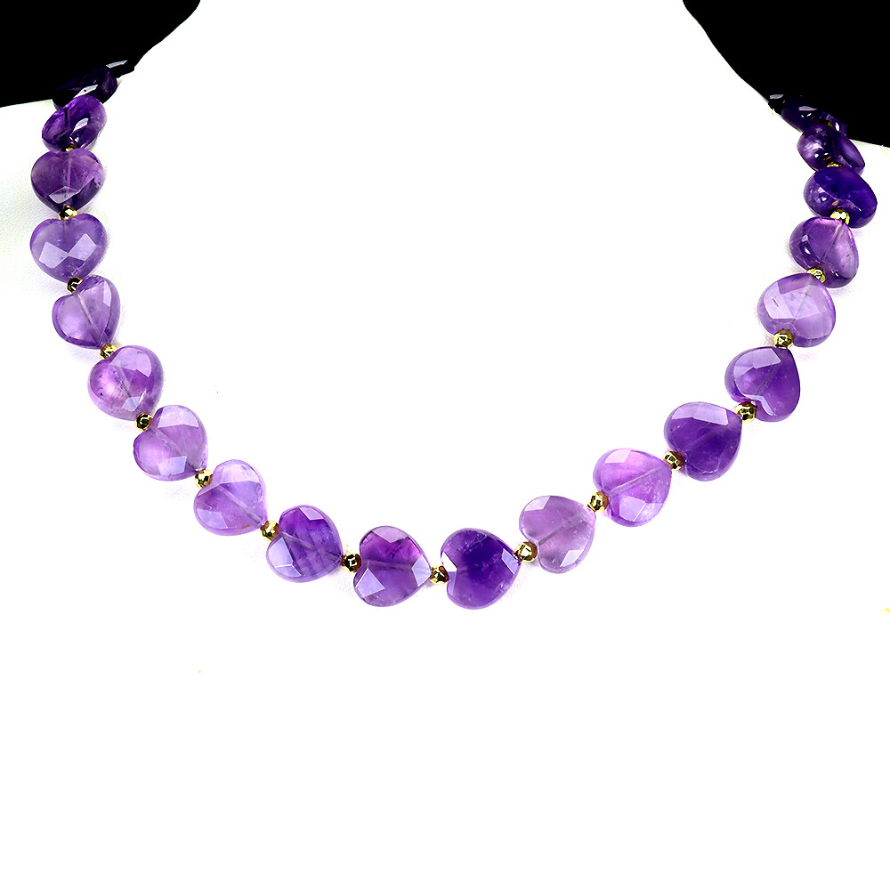 925 Sterling Silver Heart Necklace with 13mm Natural Amethyst 17 In