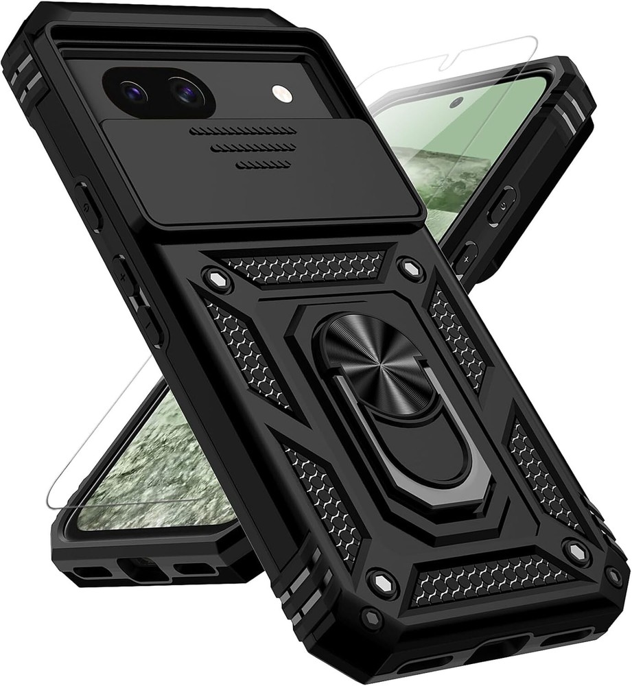 For Google Pixel 8A 5G 2024 Case With Slide Camera Cover & Ring Holder Kickstand