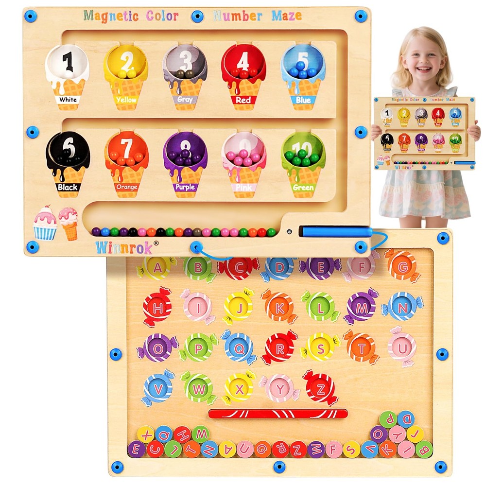2 in 1 Double Side Magnetic Color and Number Maze, Montessori Magnetic Alphab...