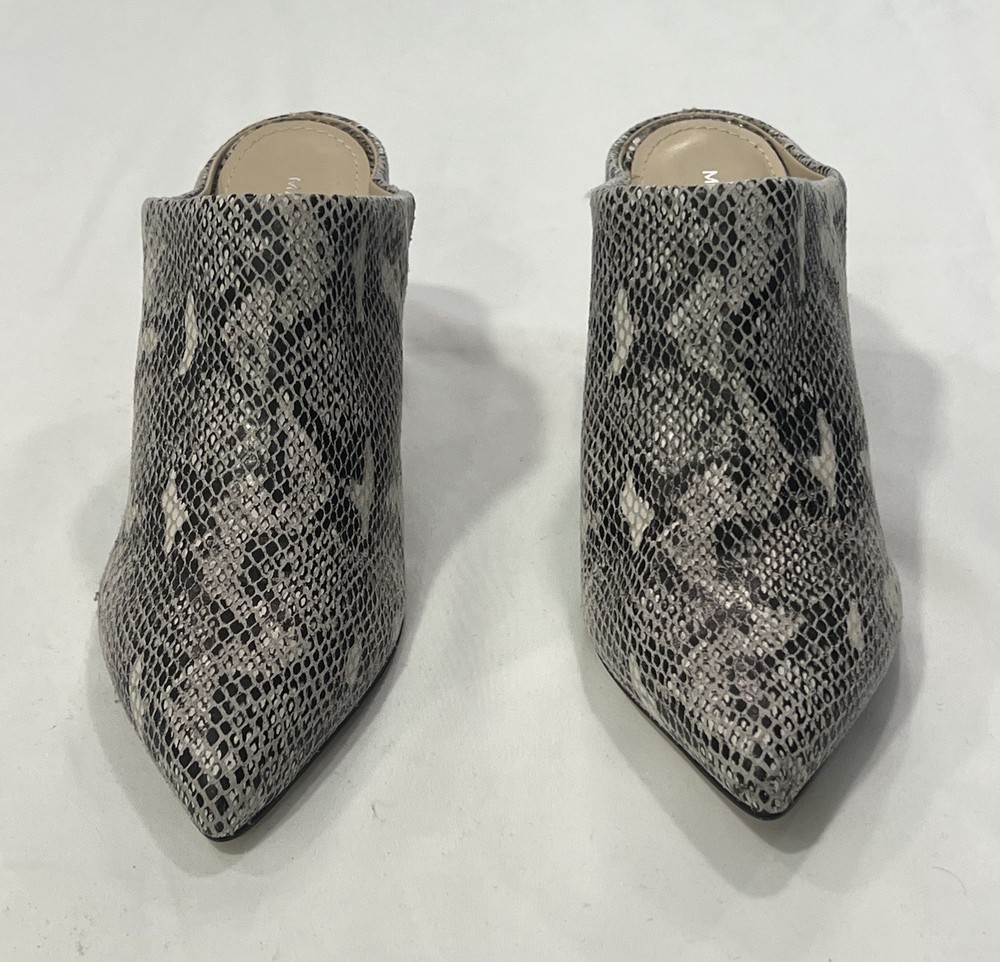 Marc Fisher Womens Black Snake Skin Flare Mules Size 9M MFragni3