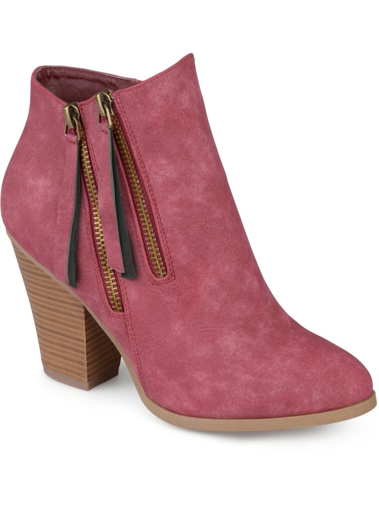 JOURNEE COLLECTION Womens Pink Zipper Vally Almond Toe Block Heel Booties 6.5