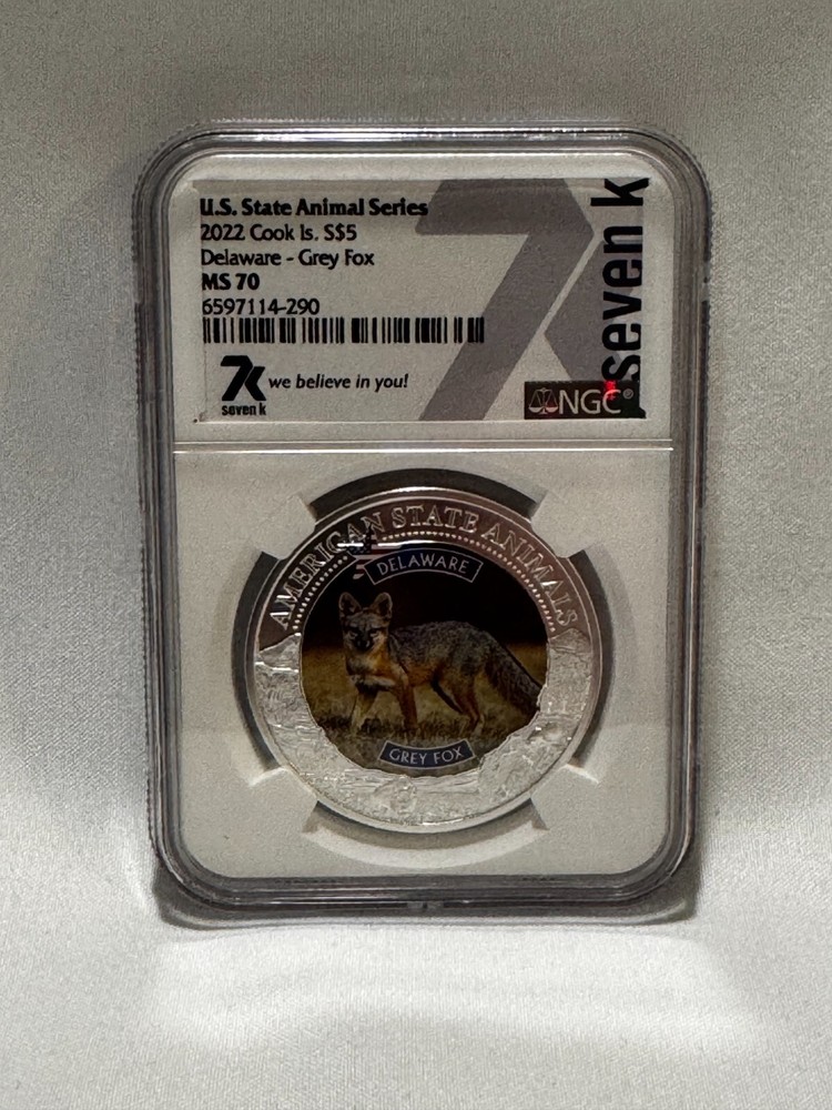 2022 7K METALS US STATE ANIMALS COOK ISLANDS $5 MS70 SILVER 1 OZ DELEWARE