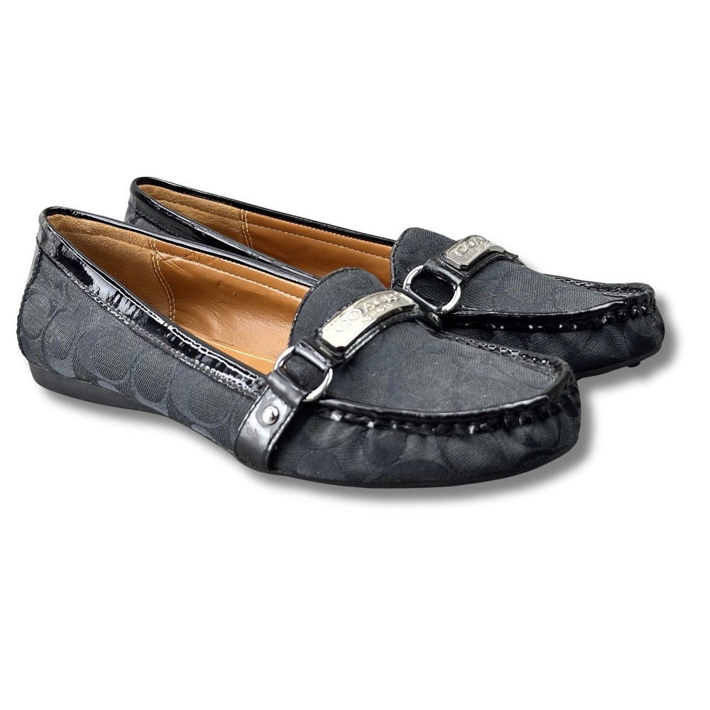 COACH Felicia Black Signature Canvas Loafers Sz 10 with Patent Trim Slip-On