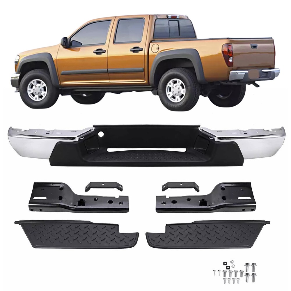 For 2008-2012 Chevy Colorado & GMC Canyon Rear Step Bumper Chrome Full Assy