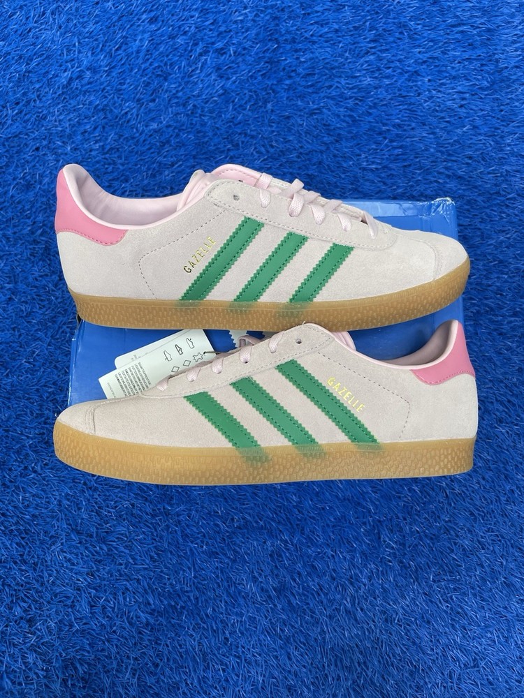 size 6y - Adidas Gazelle J Clear Pink Court Green Youth Kids New