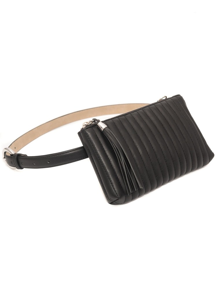 INC Women's Black Quilted 50 Polyurethane Tassel Waist Pack