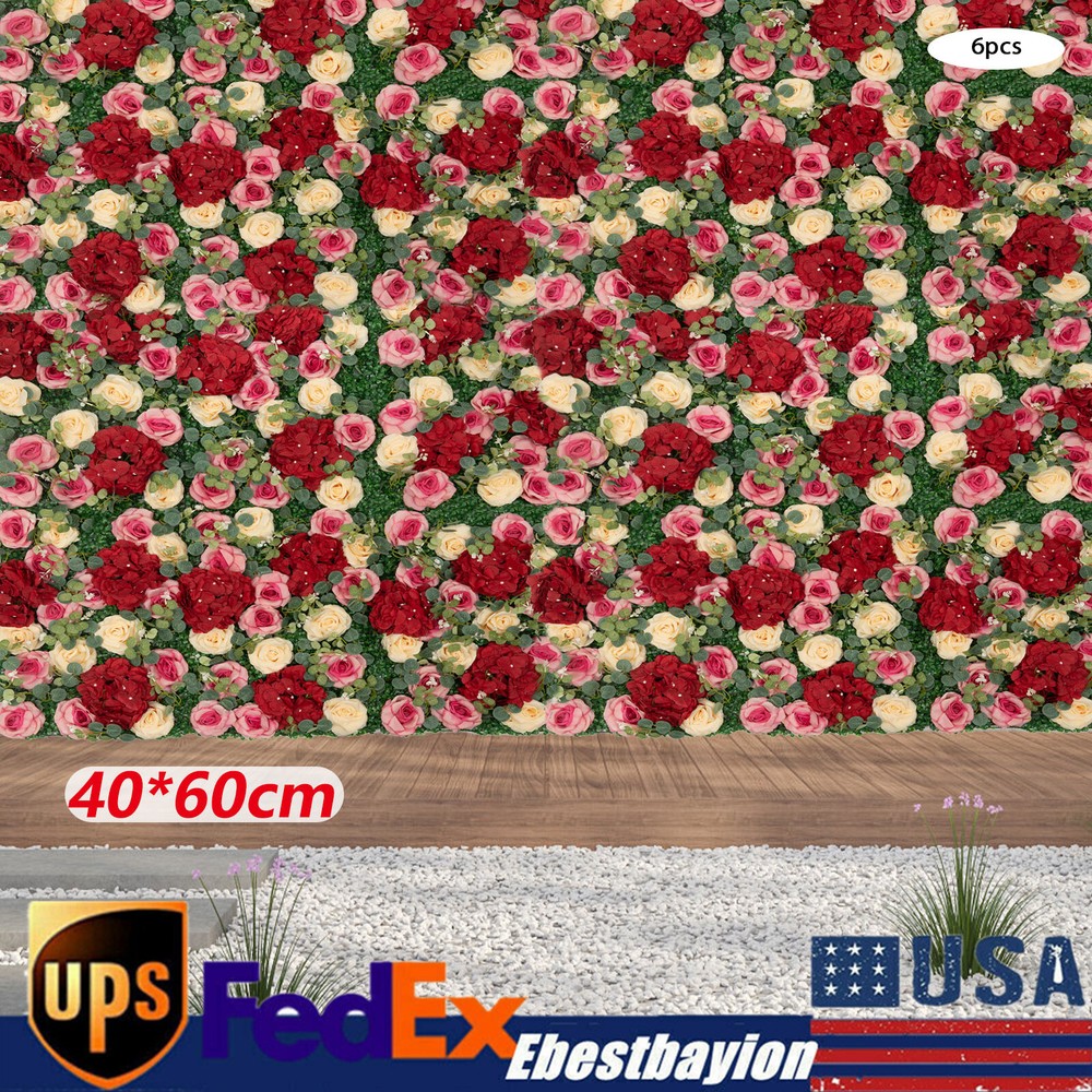 6 Pcs Wedding Artificial Flower Wall Panel Backdrop Rose Hydrangea Flower Decor