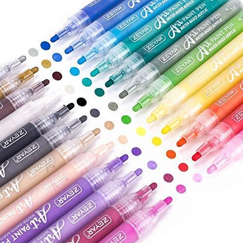 ZEYAR Acrylic Paint Pens for Rock painting, 24 colors, Water based Medium Poi...