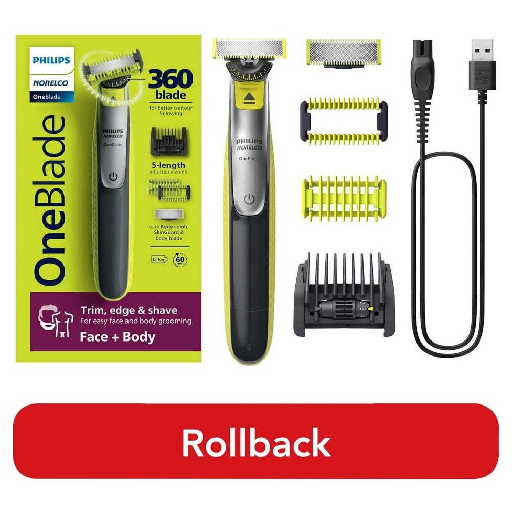 Philips Norelco Oneblade 360 Face + Body, Hybrid Electric Trimmer for Men with 5