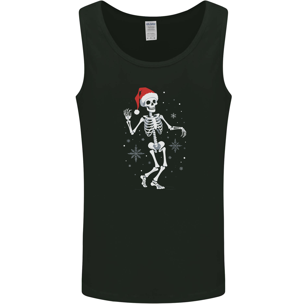 A Christmas Skeleton Wearing a Xmas Hat Skull Mens Vest Tank Top