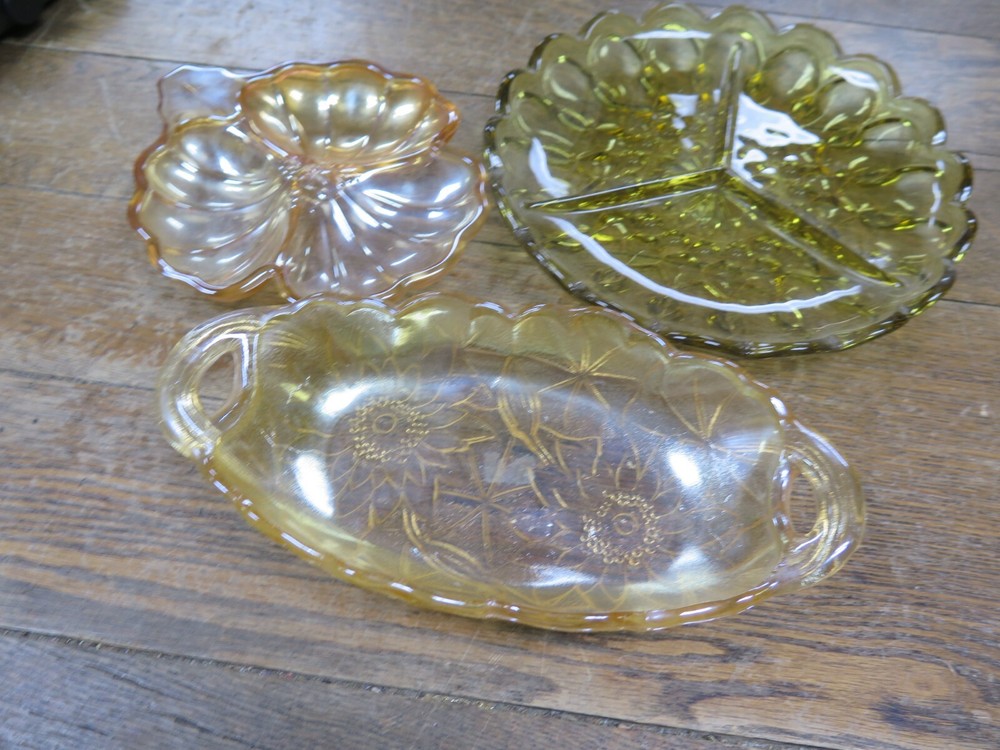 3 Amber Glass Vintage  Serving Plates  - Estate Serving Items