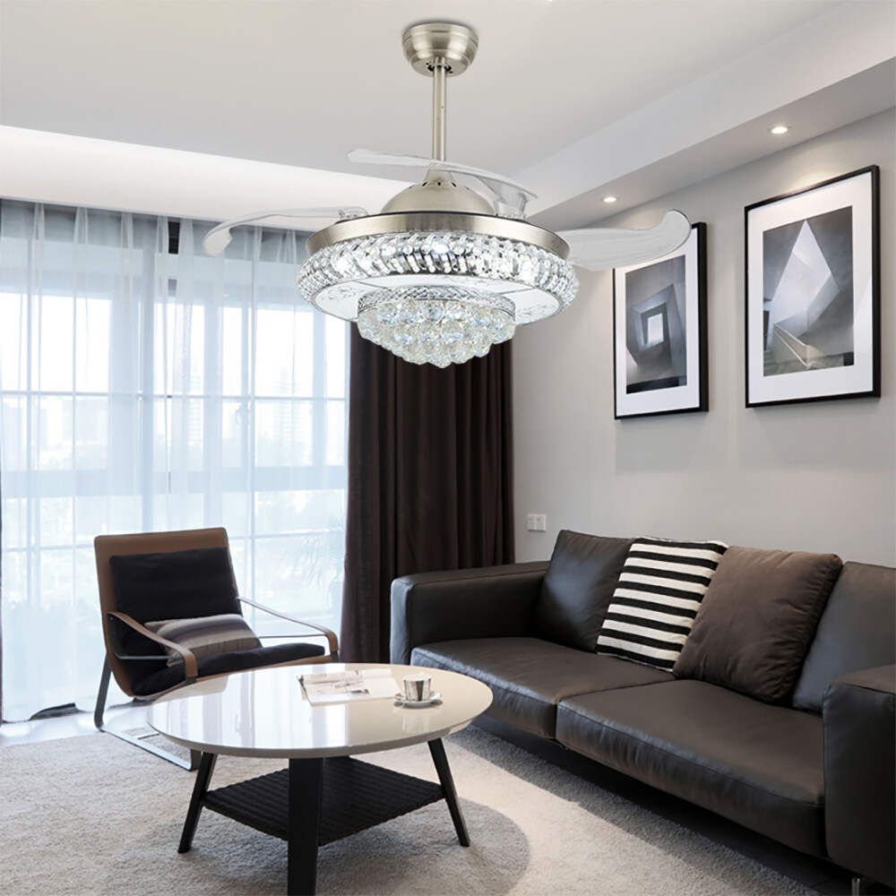 LED Chandelier Crystal Ceiling Fan Light Pendant Lamp Modern Lighting Fixture US
