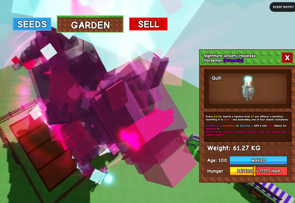 Huge Nightmare Ghostly Headless Horseman 61.27Kg! - 24% - Grow A Garden - Roblox