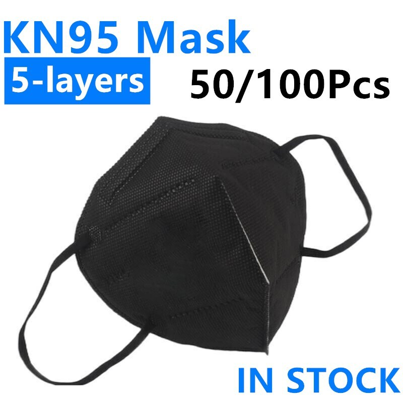 50/100Pcs Black Color KN95 Protective 5 Layer Mask Disposable Respirato