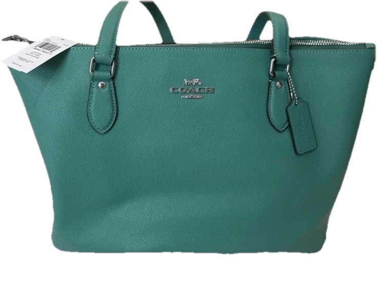 Coach Emerald Green Leather Tote Bag New With Tags | Zip Top Work Shoulder Bag