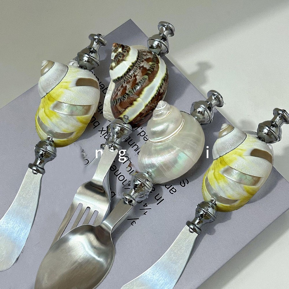 1pc Stainless Steel Conch Shell Handle Flatware Set - Spoon, Knife, Fork