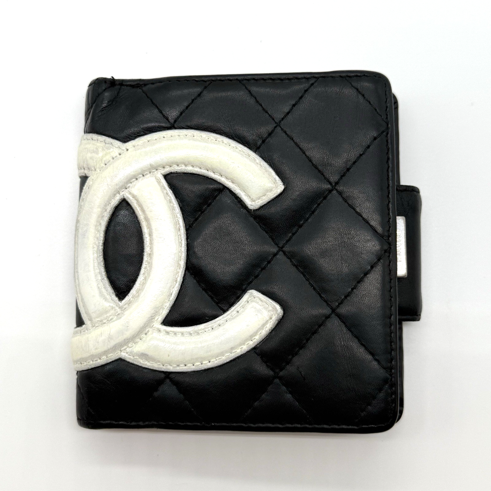 CHANEL Cambon CC Bifold Wallet Black Leather Coco Mark Authentic