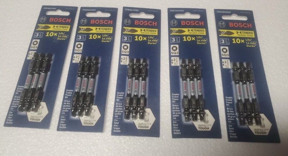 Lot of 5Bosch ITDESQ32503 3 Pc. Impact Tough 2.5 In. Square #3 Double-Ended Bit