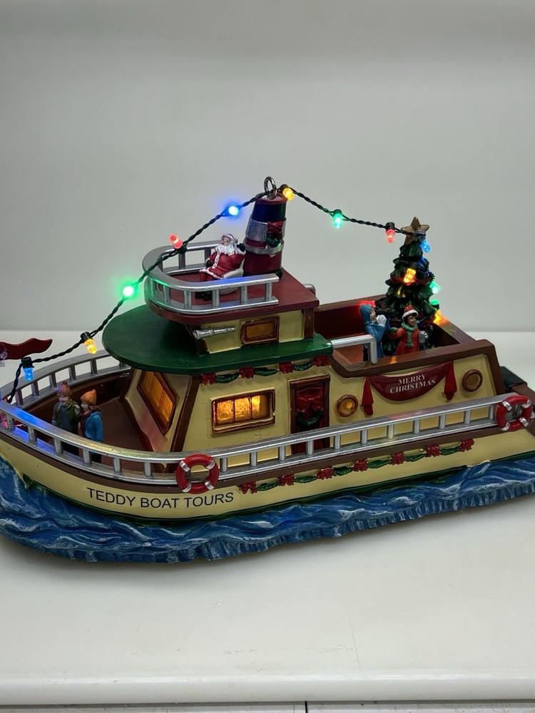 Carole Towne Collection Teddy Boat Tours with Santa Music  LED Lights Excellent