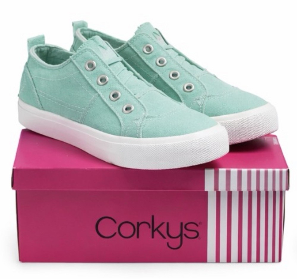 Corkys Aqua Slip On Sneakers Womens Size 9 Casual Canvas Shoes New