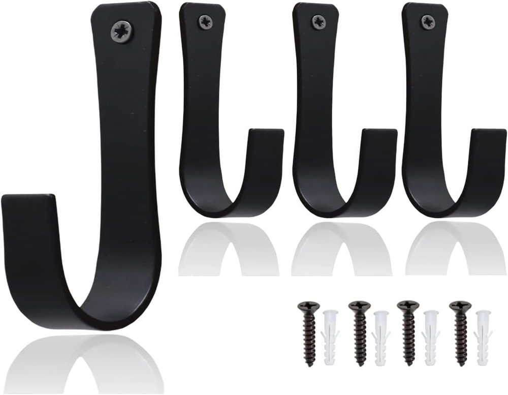 4-Pack Wrought Iron Wall Hooks Rustic Farmhouse Coat & Key Hangers