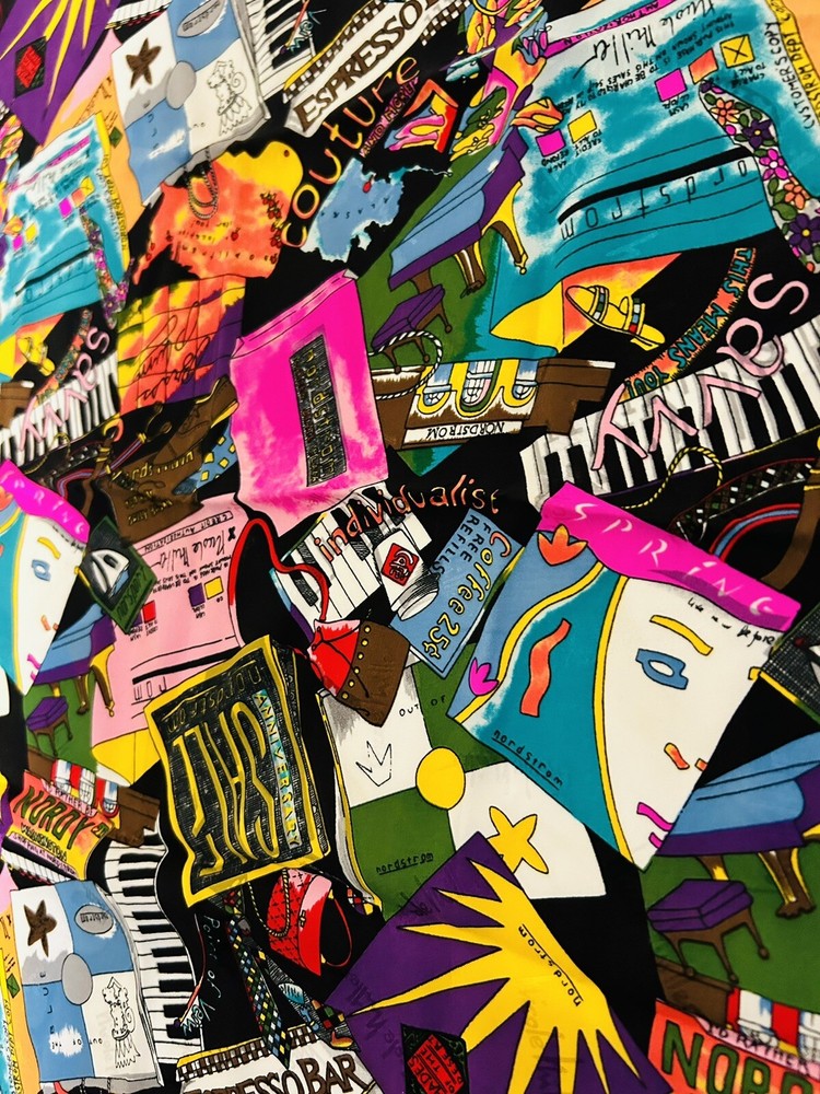 (RARE) Multicolor Vibrant Vintage Nicole Miller Couture 100% Silk Scarf 20”x20”