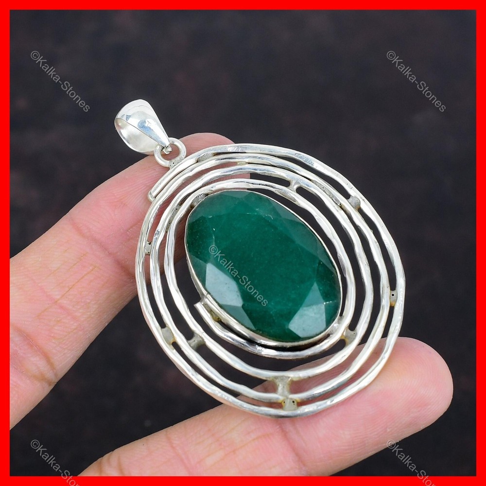 Cyber Monday Sale Zambian Emerald Stone Engagement Pendant 925 Sterling Silver-image