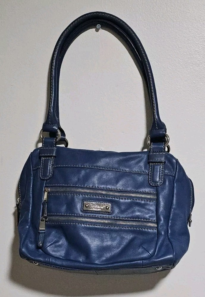 Tignanello Blue Leather Pebbled Shoulder Purse Colorful Linning Y2K Style