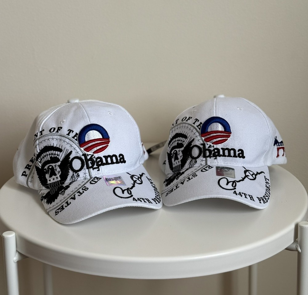 Deadstock Lot of 2 Vintage Barack Obama 44th President Caps Adjustable