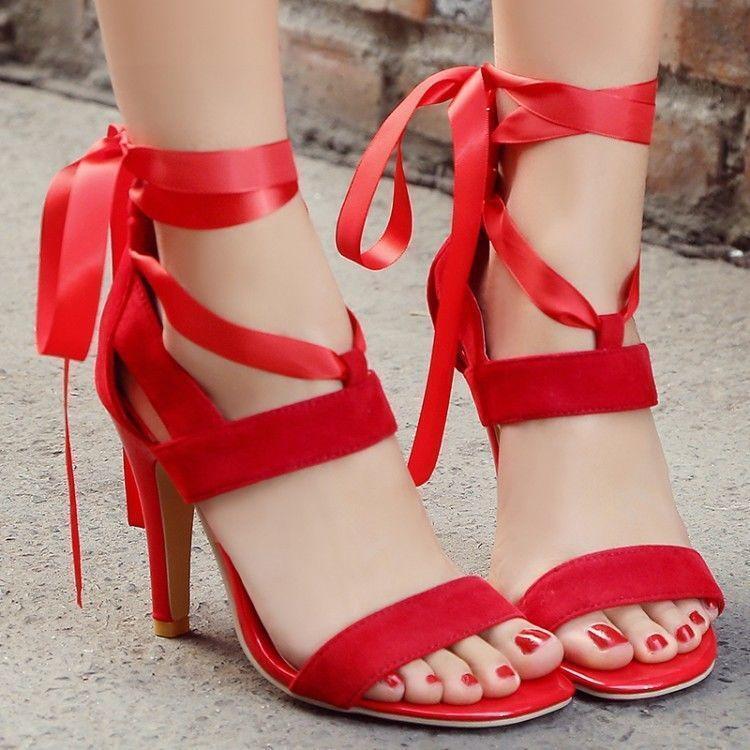 Women's Strappy Ribbon High Heel Open-Toe Roman Gladiator Sandals