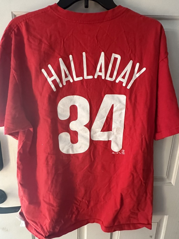 Majestic ROY HALLADAY Philadelphia Phillies Name & Number T-Shirt Red XL