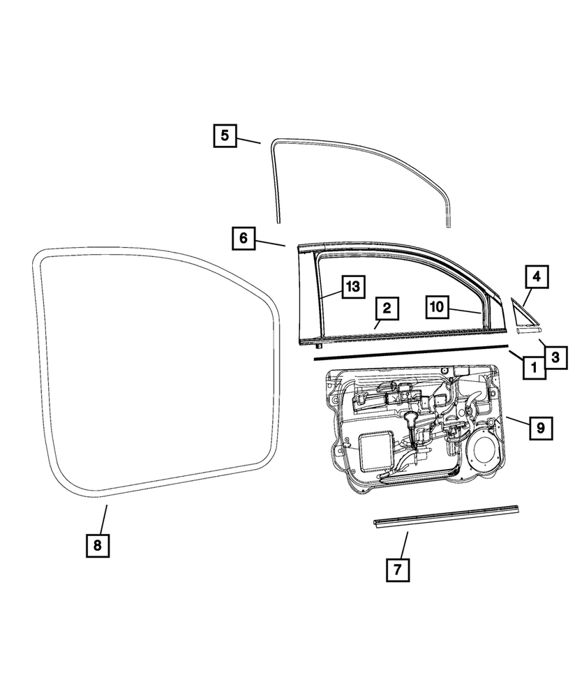 Genuine Mopar Front Door Belt Outer Weatherstrip Left 68070051AE