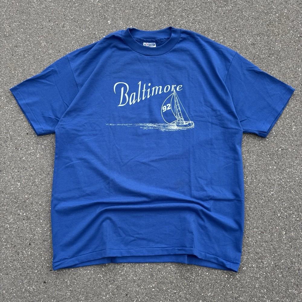 Vintage 80s Single Stitch Baltimore Maryland Sailboat Ocean Art 92 T Shirt XL