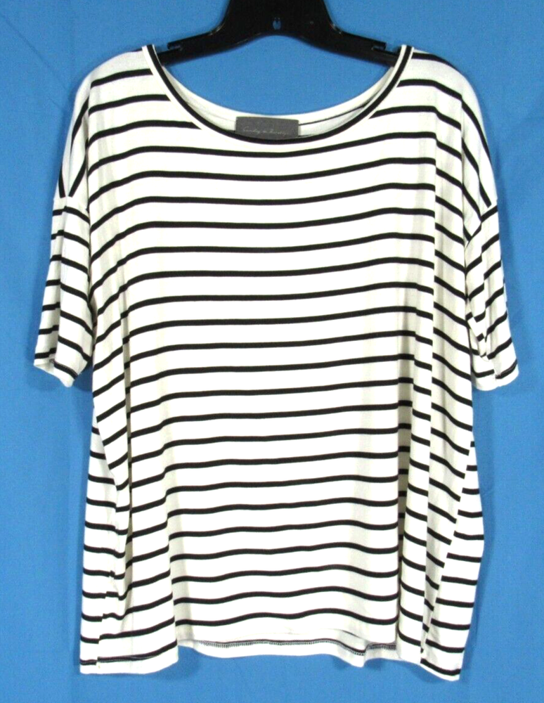 SUNDAY IN BROOKLYN Anthropologie WHITE/BLACK STRIPED Stretch Jersey Knit TOP S