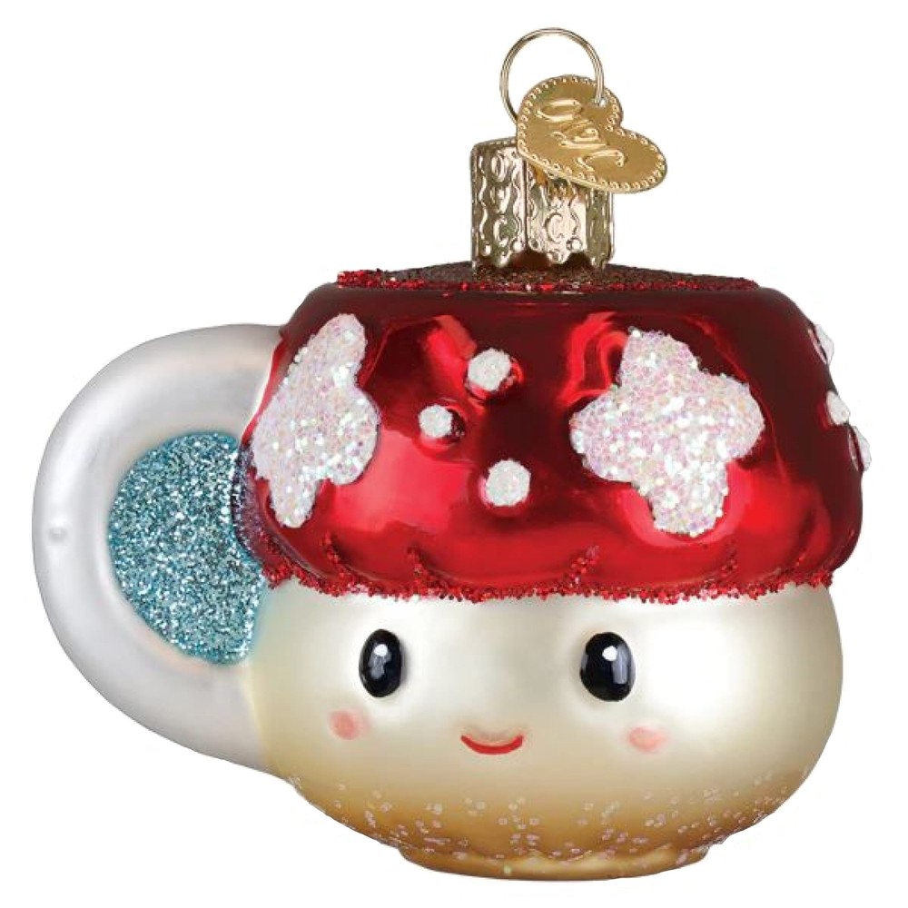 Vintage Old World Blown Glass Mushroom Coffee Christmas Ornament