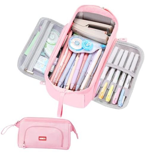 Large Pink Pencil Case for Girls with Big Capacity - Back to School Essential