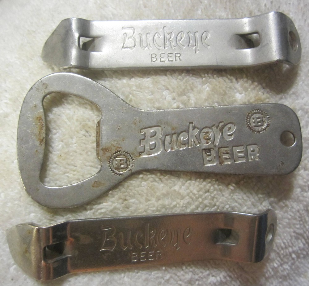 3 lot Buckeye Beer Bottle Cone Top Can Cap Opener Toledo Ohio,Old Vintage  ad