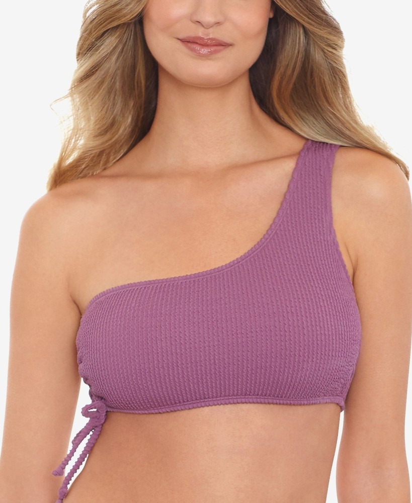Salt + Cove Juniors' Sandy Ribbed One-Shoulder Bikini Top Mauve Dark Pink Size S