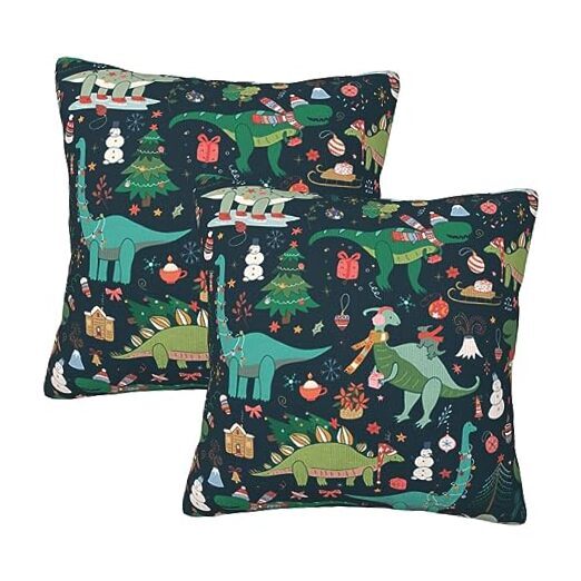 Dinosaur Christmas Doodle Pillow Covers Set of 2 Happy New Year Design