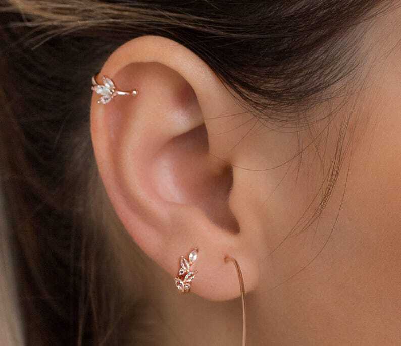 14k Yellow Gold Moissanite Huggie Hoop Earrings for Cartilage