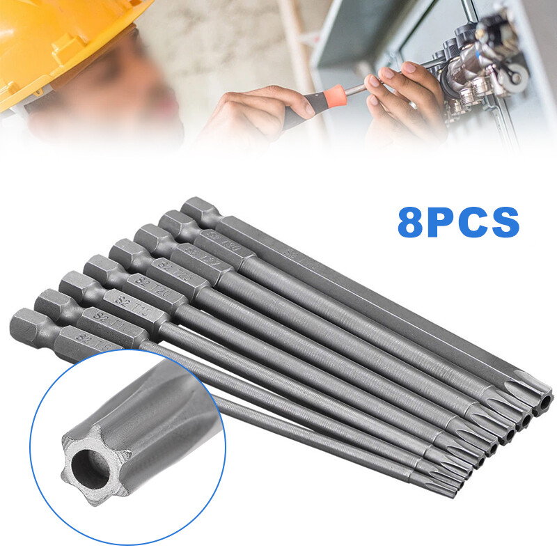 8Pcs Extra Long 100MM Torx Screwdriver Bit Set with Hex Security Magnetic Head